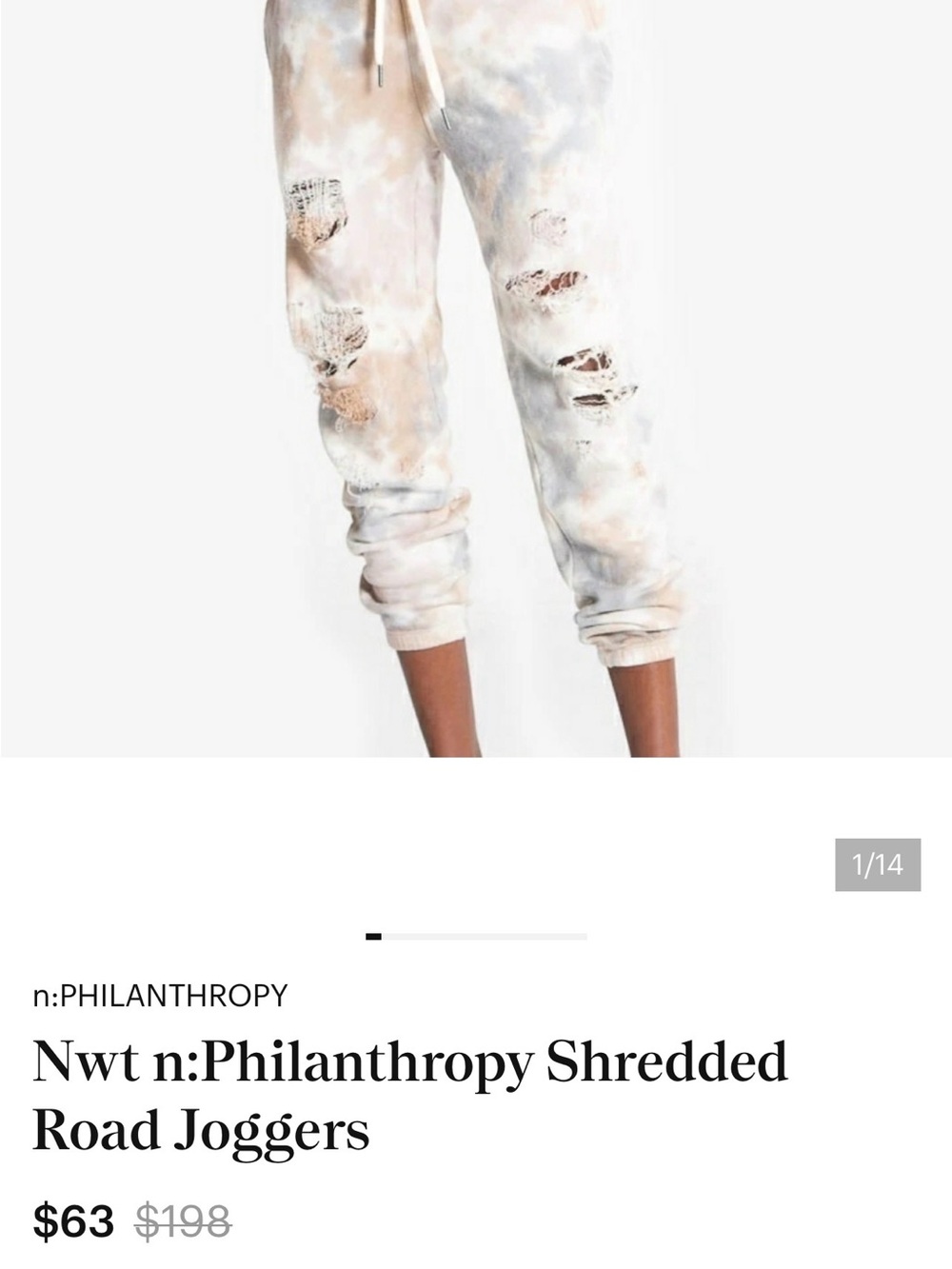 n:PHILANTHROPY Distressed Tie-Dye Joggers - Cream & Peach